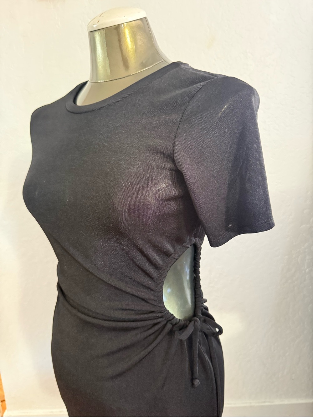 Know One Cares Black Side-Ruched Cutout Bodycon Dress